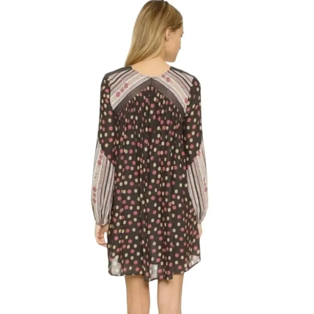 Free People Boho Rain Or Shine Pebbled Chiffon Printed Mini Dress XS